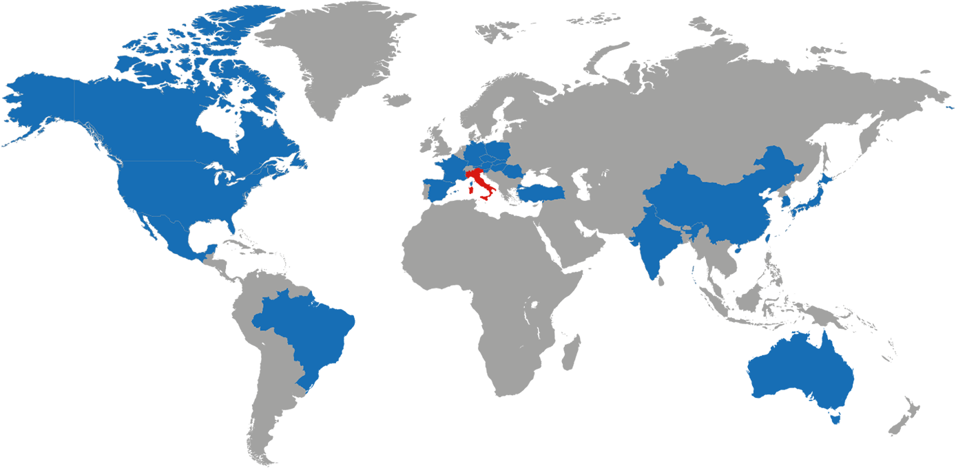 Mappa del mondo che evidenzia le aree in cui opera l'azienda.